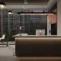 Modern Elegant Office Interior With Reception Counter Pendant Lights And Potted Plant 3d model