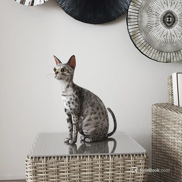 Spotted Reptile Sitting On Metallic Table With Decorative Wall Art 3d model