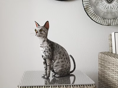 Spotted Reptile Sitting On Metallic Table With Decorative Wall Art 3d model