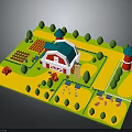 Colorful Model Farm Scene With Barn Tractor Trees Fields And Windmill