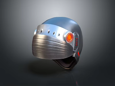 Tactical Combat Helmet with Metallic Silver Design Front Face Mask and Red Circular Light 3d model