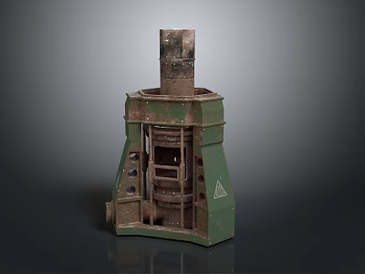 Vintage Green And Brown Metal Mechanical Device With Holes And Warning Sign 3d model