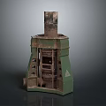Vintage Green And Brown Metal Mechanical Device With Holes And Warning Sign