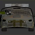 Rusty Worn Car With Metal Mesh Roof And Storage Boxes On Top