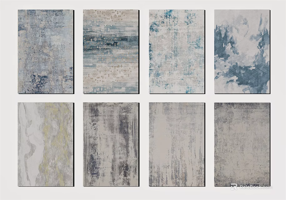 Modern Square Rugs With Abstract Patterns And Neutral Blue Gray Textured Designs 3d model 
