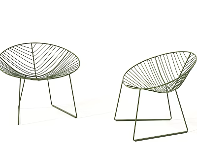 Modern Metal Wire Leisure Chairs With Unique Leaf Shaped Frame And Green Finish Design 3d model