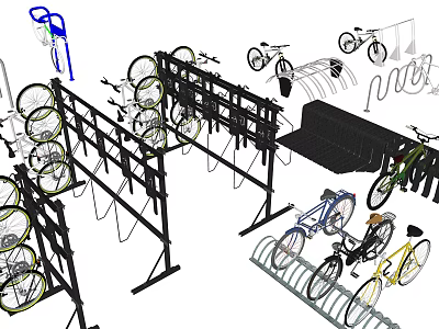 Various Bicycle Racks And Parking Solutions With Secure Storage Designs 3d model