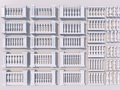 Various Stylish Railing Designs With Decorative Balusters And Ornate Patterns 3d model