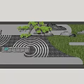 Karesansui Zen Garden Featuring Raked Sand Patterns Stone Arrangements And Moss Patches