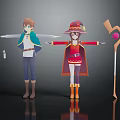Anime Game And Movie Characters Wearing Blue Green Red Outfits With Hat Staff And Bottles