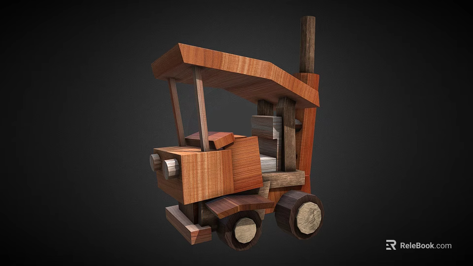 Wooden Building Blocks Toy Truck Model With Detailed Cabin And Round Wheels 3d model 