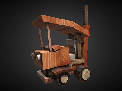 Wooden Building Blocks Toy Truck Model With Detailed Cabin And Round Wheels 3d model