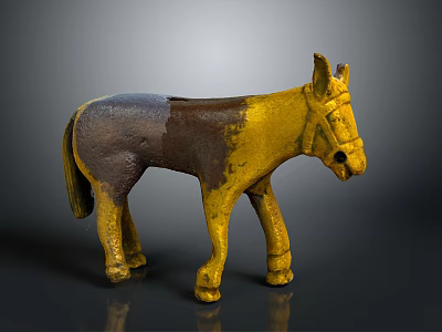 Vintage Yellow And Brown Donkey Figurine In Standing Pose With Decorative Details 3d model