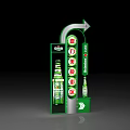 Green Heineken Neon Sign With Upward Arrow Red Circular Patterns And Modern Design