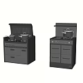 Modern Integrated Kitchen Appliances With Stovetops Pots And Storage Drawers