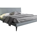 Modern Double Bed With Gray Leather Headboard And Layered Gray Bedding 3d model