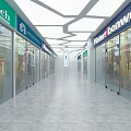 Commercial Street With Glass Storefronts Brand Signs And Modern Corridor Design
