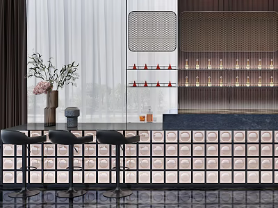 Elegant Modern Reception Desk Interior With Black Counter And Decorative Vase 3d model