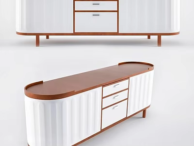 Modern TV Stand With White Panel Cabinet Wooden Top And Functional Drawers Storage Design 3d model