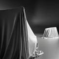 Modern Sofa and Coffee Table Set Covered with White Fabric in Living Room