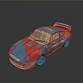 Porsche Race Car With Blue Orange Red Design Number 91 KEMPORA Logo And Worn Tires