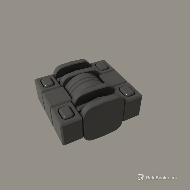 Black 3D Mechanical Component With Square Blocks And Curved Interconnected Parts 3d model 
