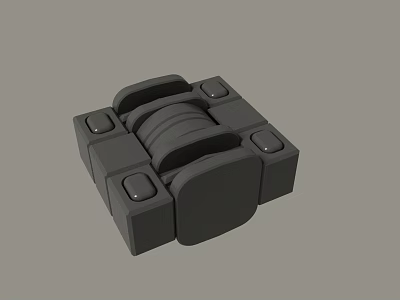 Black 3D Mechanical Component With Square Blocks And Curved Interconnected Parts 3d model