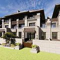 Modern Townhouse Exterior Design With Stone Facade Balconies And Courtyard Greenery