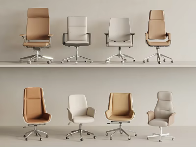 Modern Office Chairs In Brown Beige White With Stylish Designs And Rolling Wheels 3d model