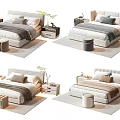 Modern Double Bed Interior Design With Bedding Pillows Nightstands Stools Rugs And Green Plants