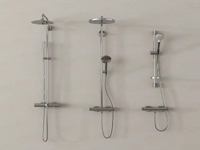 Three Modern Stainless Steel Wall Mounted Shower Systems With Various Designs 3d model