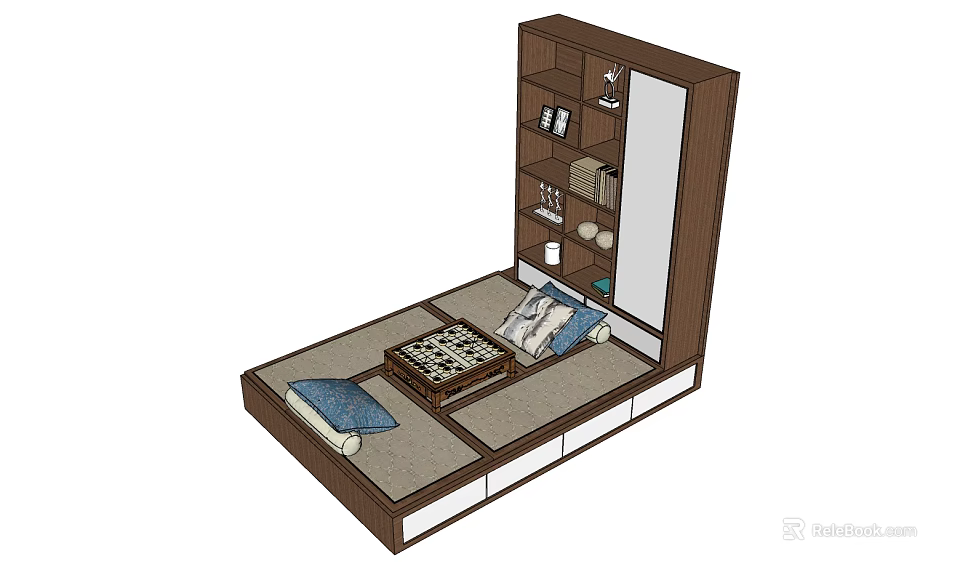 Multifunctional Storage Bed Design With Built in Shelves Drawers And Table 3d model
