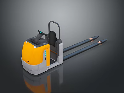 Yellow And Gray Industrial Forklift With Black Handle And Long Forks Design 3d model