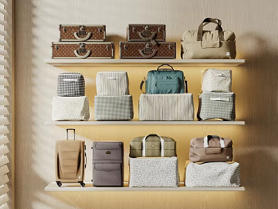 Luggage and Bags Display on Shelves with Various Styles and Textures 3d model Luggage and Bags Display on Shelves with Various Styles and Textures 3d model