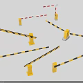Public Facility Traffic Barriers Featuring Yellow Posts And Striped Bars For Access Control 3d model