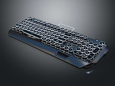 Modern Full Size Keyboard Featuring Circular Keys And Sleek Metal Frame Design 3d model