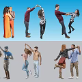 Group of People Dancing in Various Joyful Poses with Casual Attire