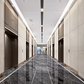 Modern Elevator Hallway With Marble Floor Sleek Walls And Ceiling Lights 3d model