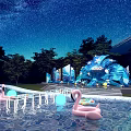 Starry Night Event Stage Design With Shell Structure LOGO Ocean Elements And Trees 3d model