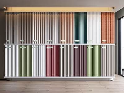 Colorful Vertical Slats Wall with Diverse Hues in Modern Interior 3d model
