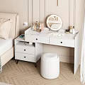 Modern White Dressing Table With Marble Top Mirror Cosmetics Notebook Pen And Stool 3d model