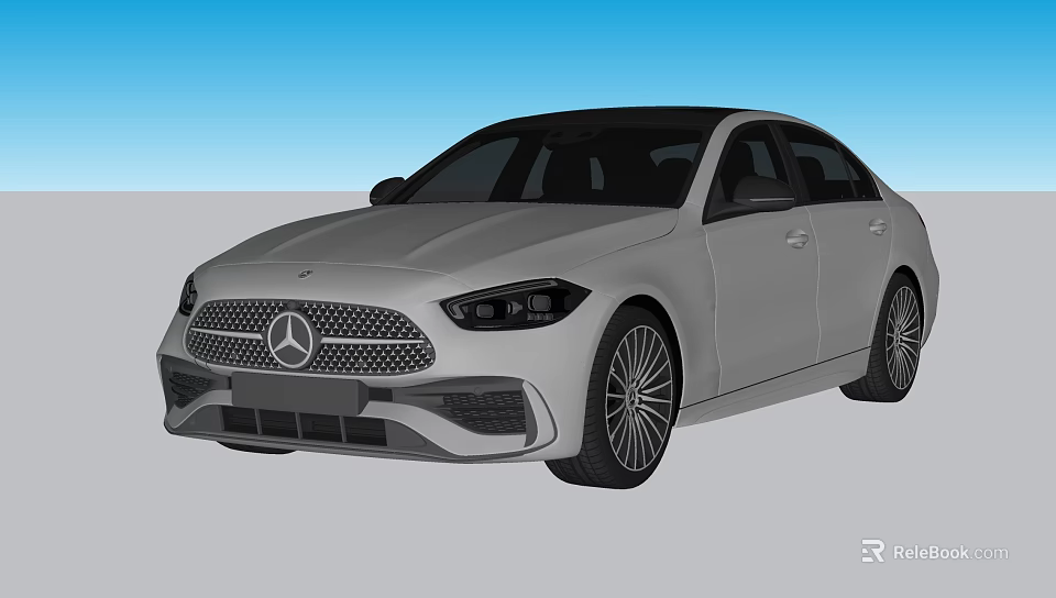 Silver Mercedes Benz Sedan with Black Roof Modern Front Grille and Stylish Alloy Wheels 3d model 