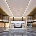Hotel Lobby Modern Interior Design With Spacious Marble Floor And Ceiling Light Fixture