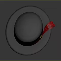 Stylish Gray Fashion Hat With Red Ribbon And Gold Buckle Detail