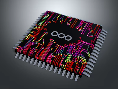 High Tech Computer Chip Featuring Colorful Circuit Patterns And Metal Pins 3d model