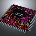 High Tech Computer Chip Featuring Colorful Circuit Patterns And Metal Pins 3d model