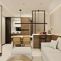 Modern Living And Dining Room Interior With White Sofa Coffee Table Bar Counter And Stools