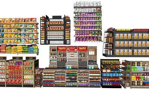 Modern Shelf Supermarket Shelf Snack Shelf Container Convenience Store Snack Display Rack Snack Department Store 3d model