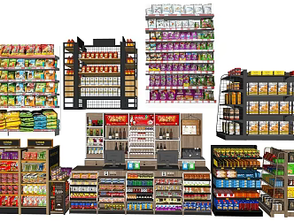 Modern Shelf Supermarket Shelf Snack Shelf Container Convenience Store Snack Display Rack Snack Department Store 3d model