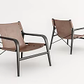 Stylish Brown Leather Leisure Chairs With Black Metal Frame Modern Minimalist Design